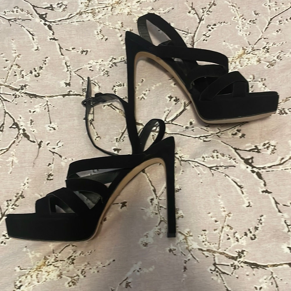 Black suede Stuart Weitzman platform sandals size 10